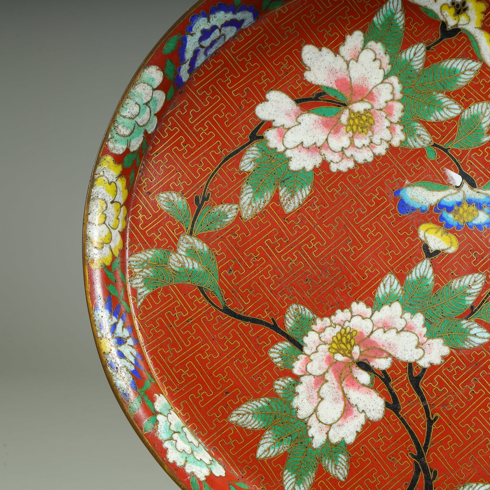 A Qing Dynasty cloisonné enamel peony pattern plate - 5