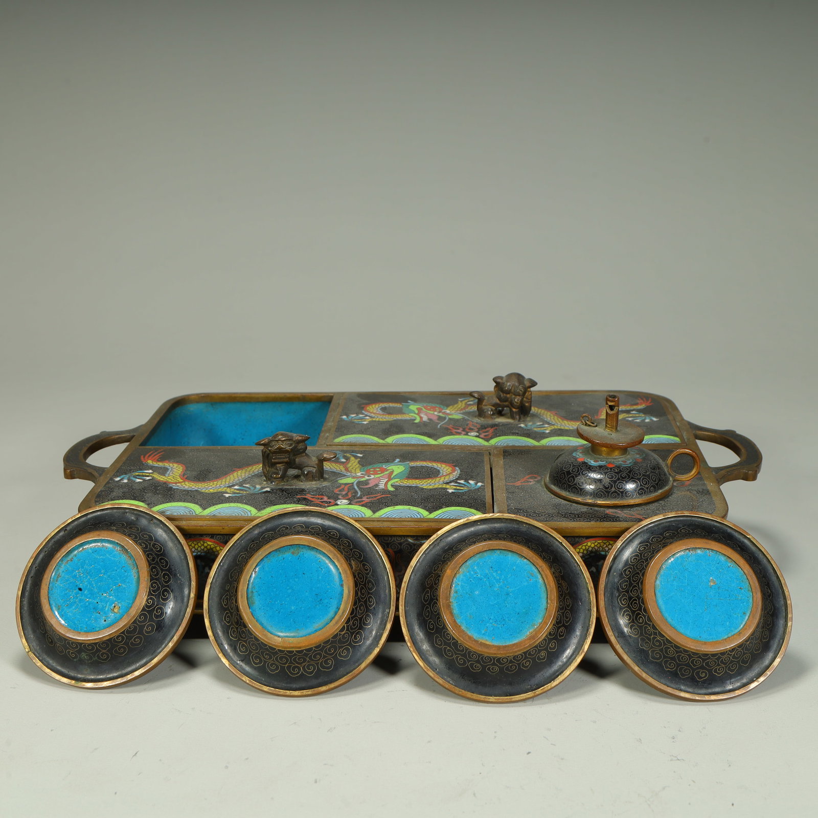 A cloisonné enamel dragon pattern study box - 6