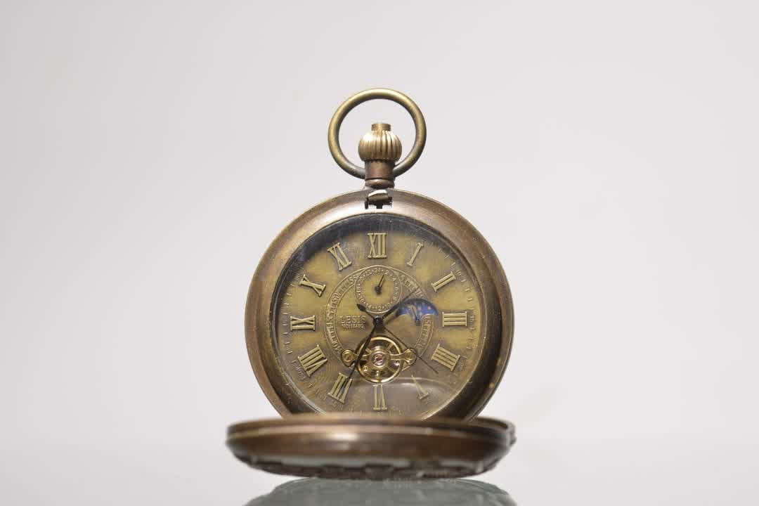 A brass embossed steam train mechanical pocket watch - 5