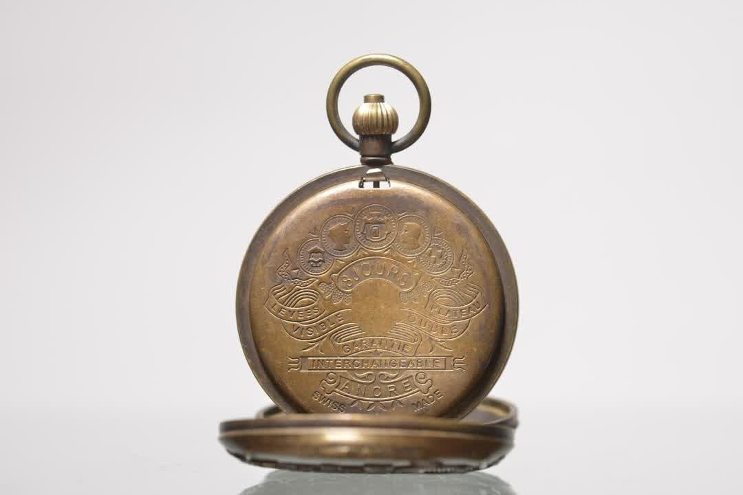 A brass embossed steam train mechanical pocket watch - 7