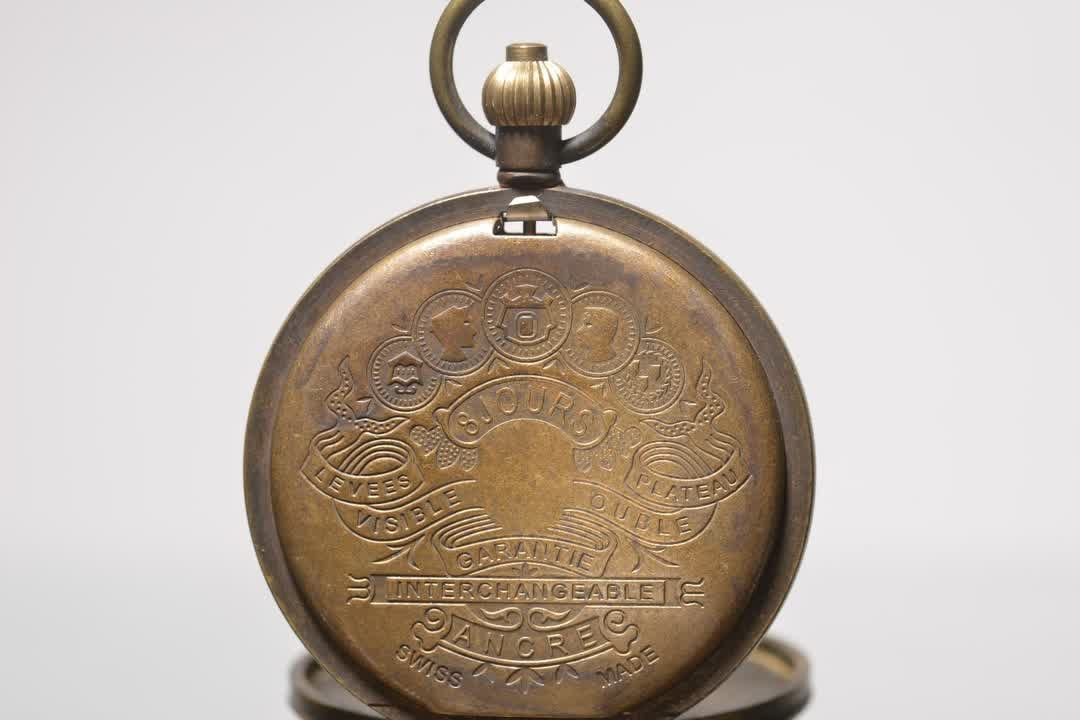 A brass embossed steam train mechanical pocket watch - 8