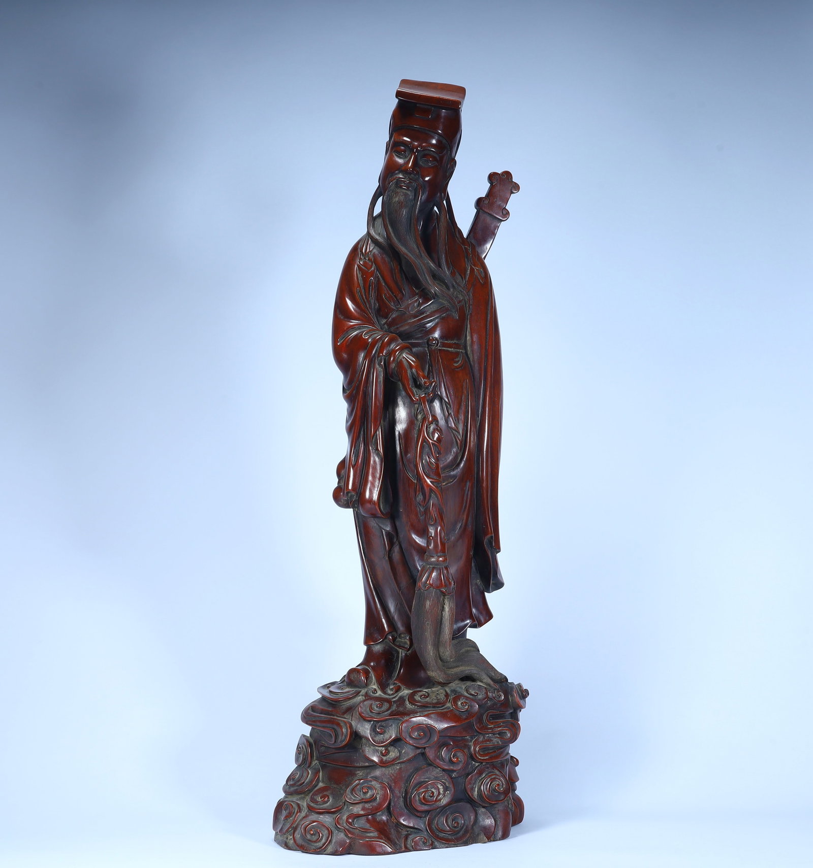 A Qing Dynasty boxwood carved figure statue: Qing Dynasty boxwood Lu Dongbin statue SIZE: H:75cm L:28cm W:16cm W:8.3kg (The Dimensions Of All Batches Are Manually Measured.If You Need More Detailed Information, Please Contact Our Customer Servic