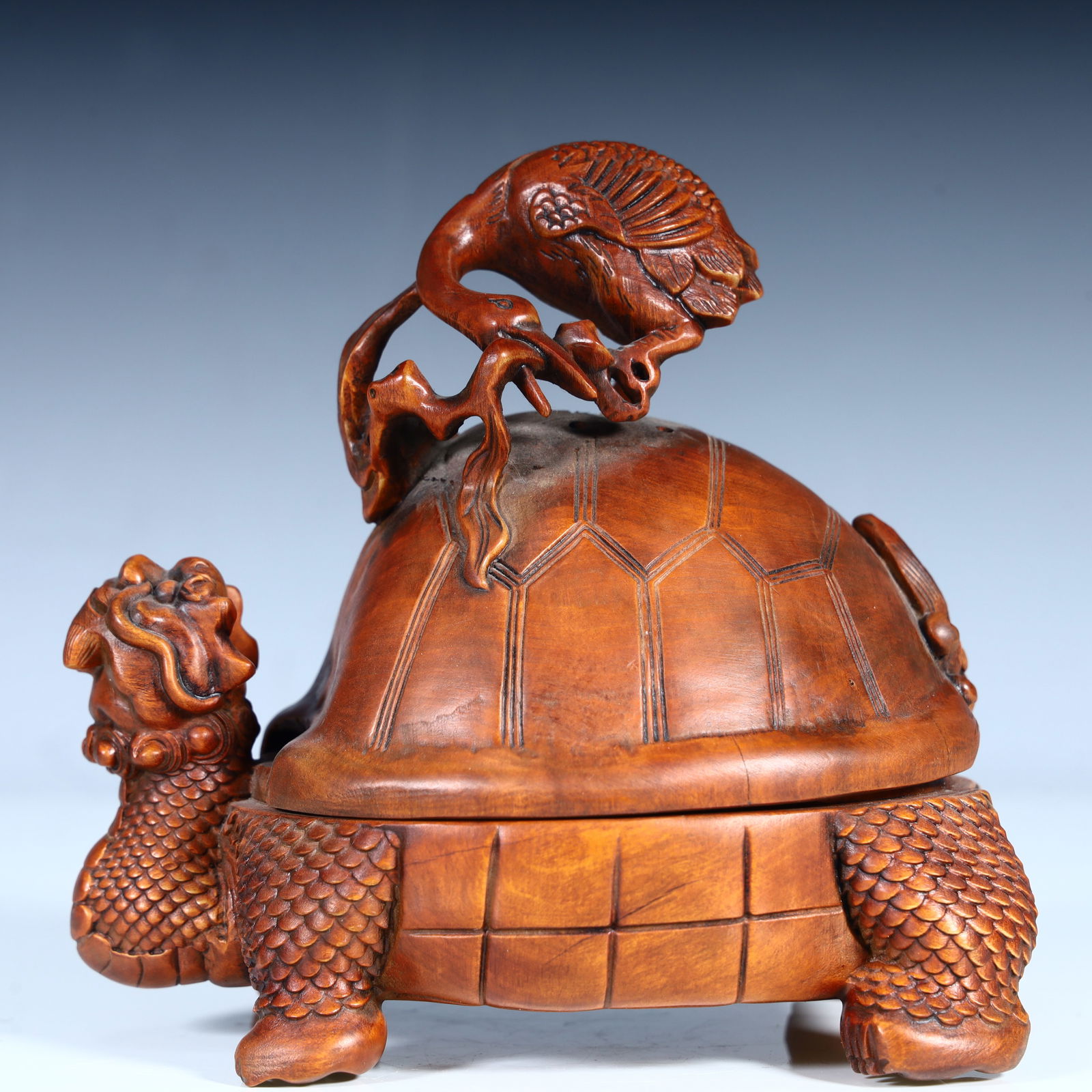 A Qing Dynasty fine boxwood carving turtle and crane longevity aromatherapy (1 of 11)