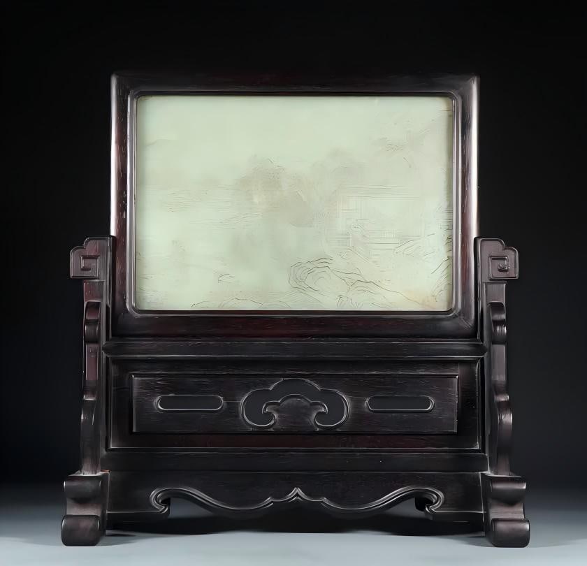 A Qing Dynasty Hetian jade imperial poem insert (1 of 9)