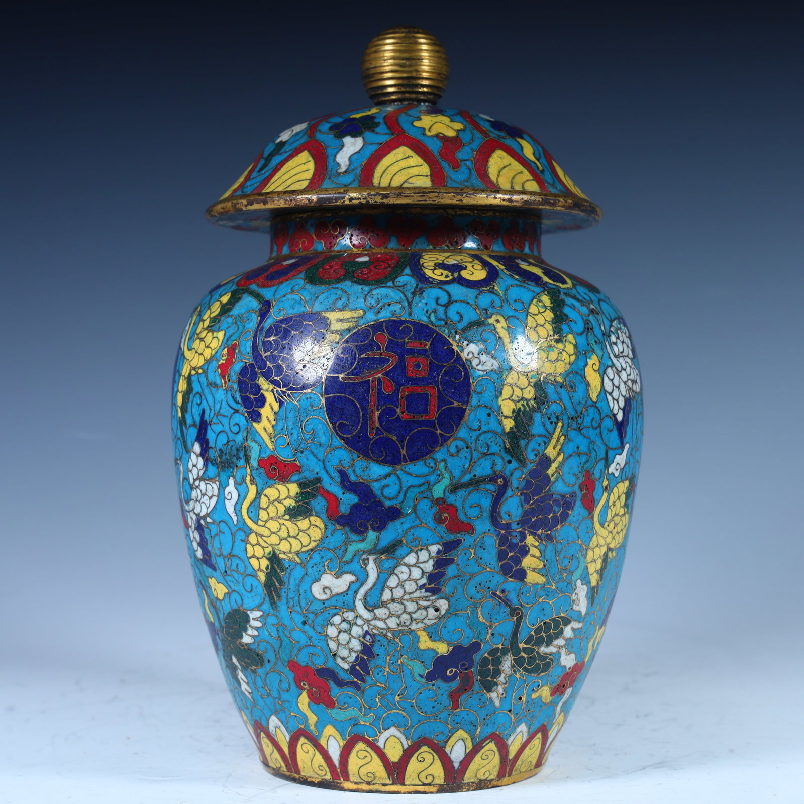 A Qing Dynasty cloisonné "Fushou Kangning" general jar (1 of 11)