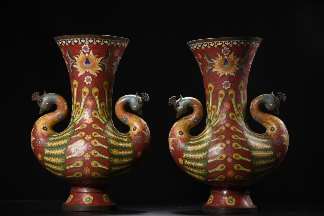 A Pair of Exquisite Cloisonne Lotus Pattern Double-Ears Vase (1 of 9)