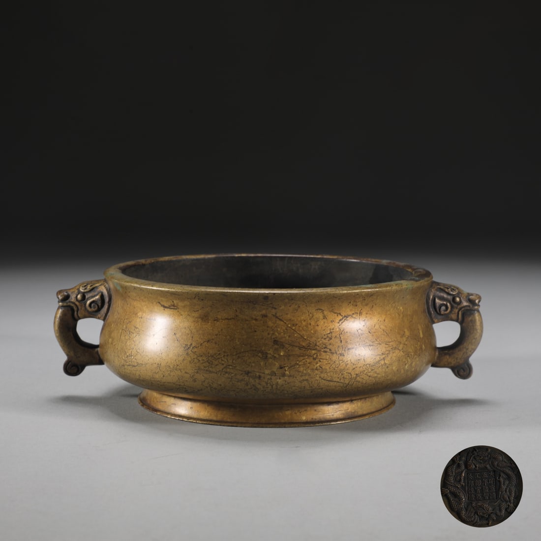 An Exquisite Bronze Dragon Pattern Double-Ears Censer (1 of 9)