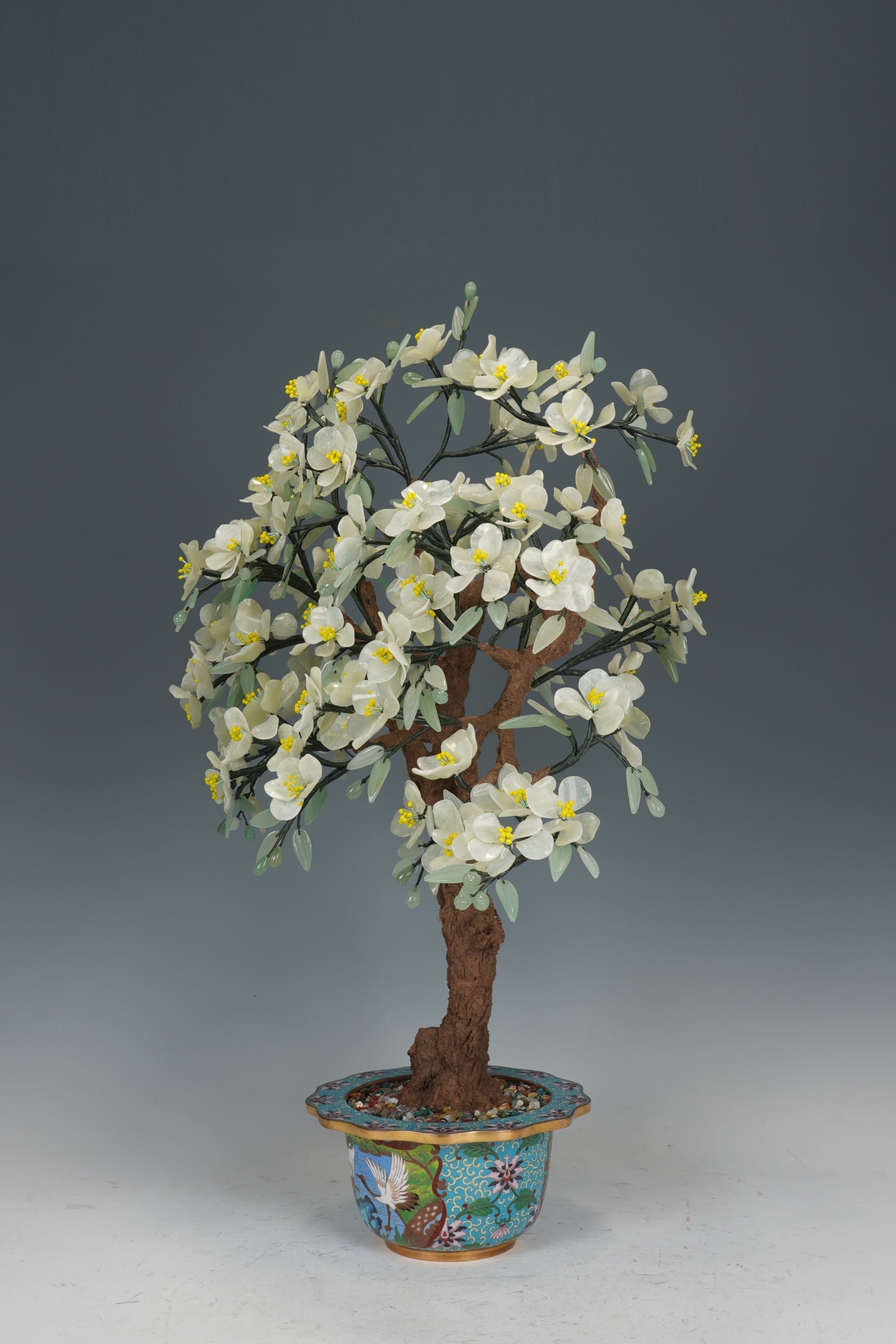 An Exquisite Cloisonne Inlaid White Jade Bonsai - 5