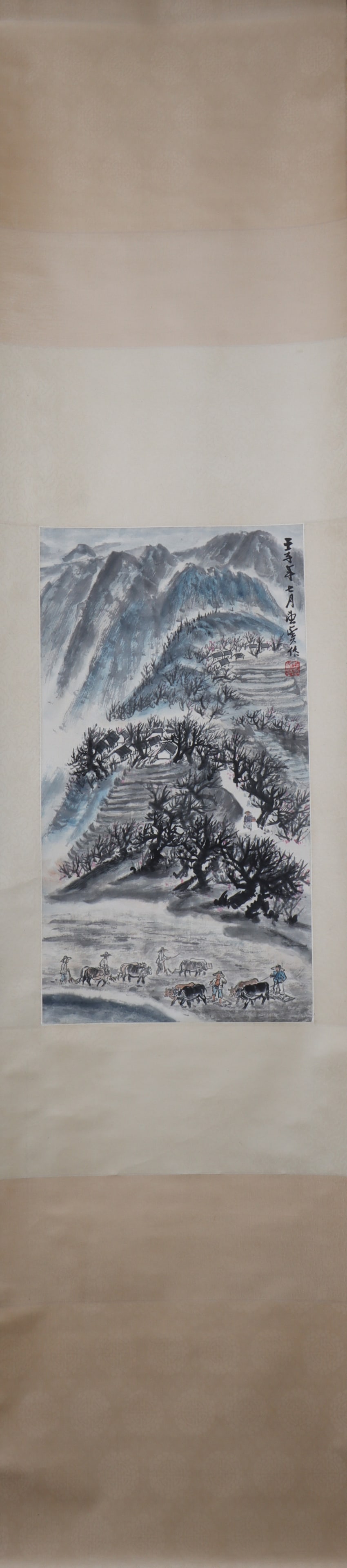 A Chinese Vertical Scroll Ink Painting of Landscape on Paper (1 of 4)