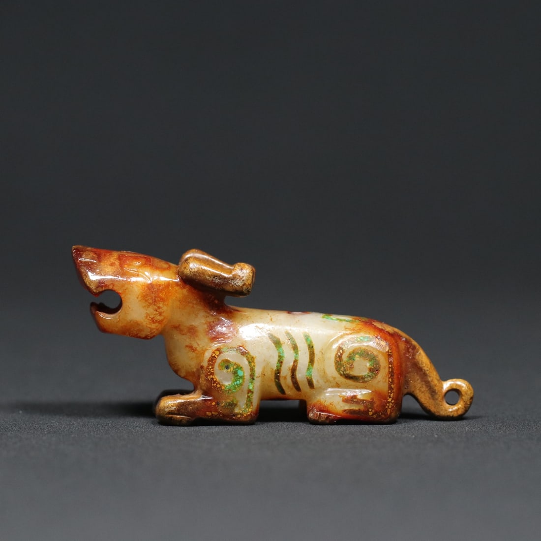 An Exquisite White Jade Inlaid Turquoise Tiger Pendant (1 of 9)