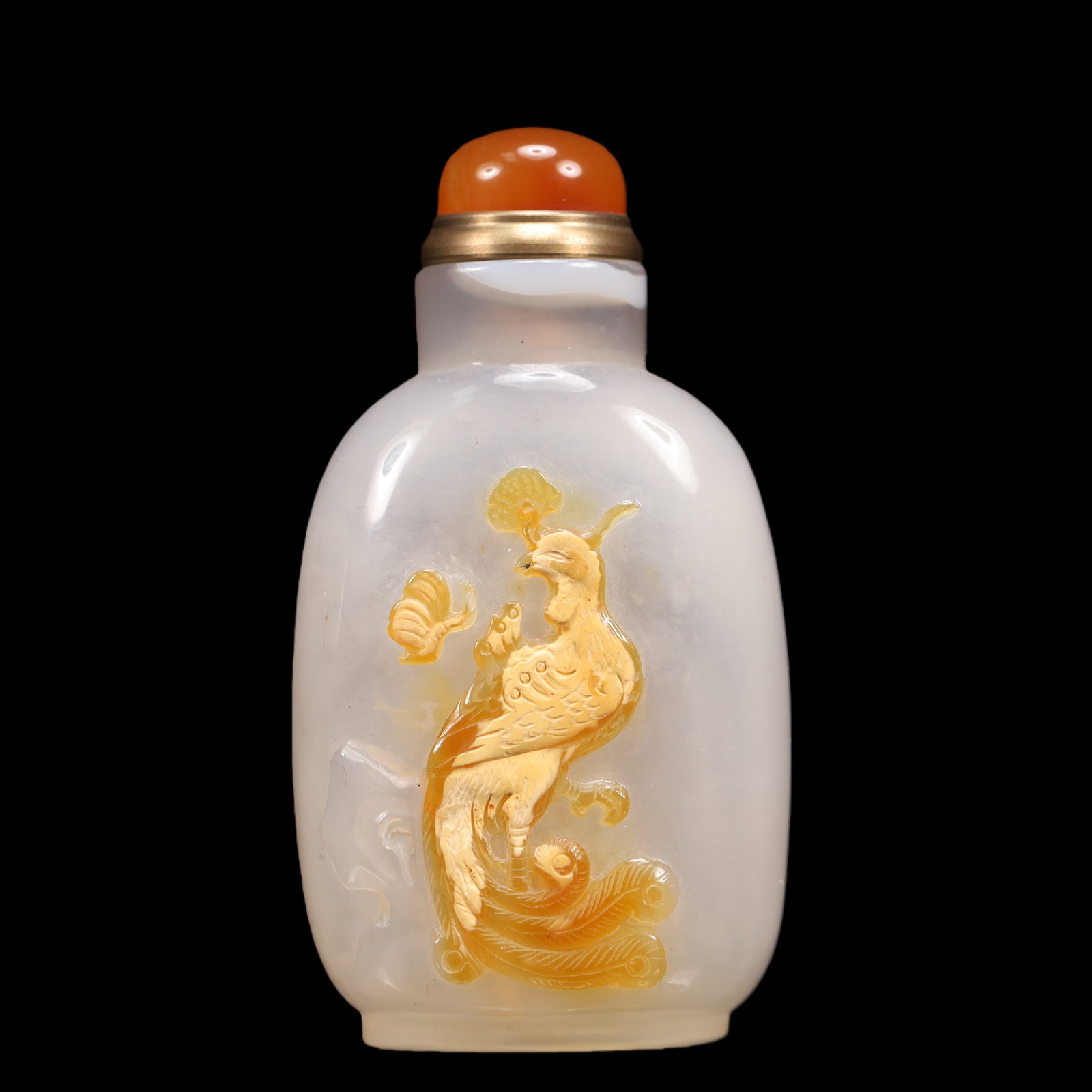 An Exquisite Agate Flower and Bird Pattern Snuff Bottle: An Exquisite Agate Flower and Bird Pattern Snuff Bottle Qing Dynasty, China Size:4cmx2cmx7.8cm Weight:61g (The Dimensions Of All Batches Are Manually Measured.If You Need More Detailed Information, Pl