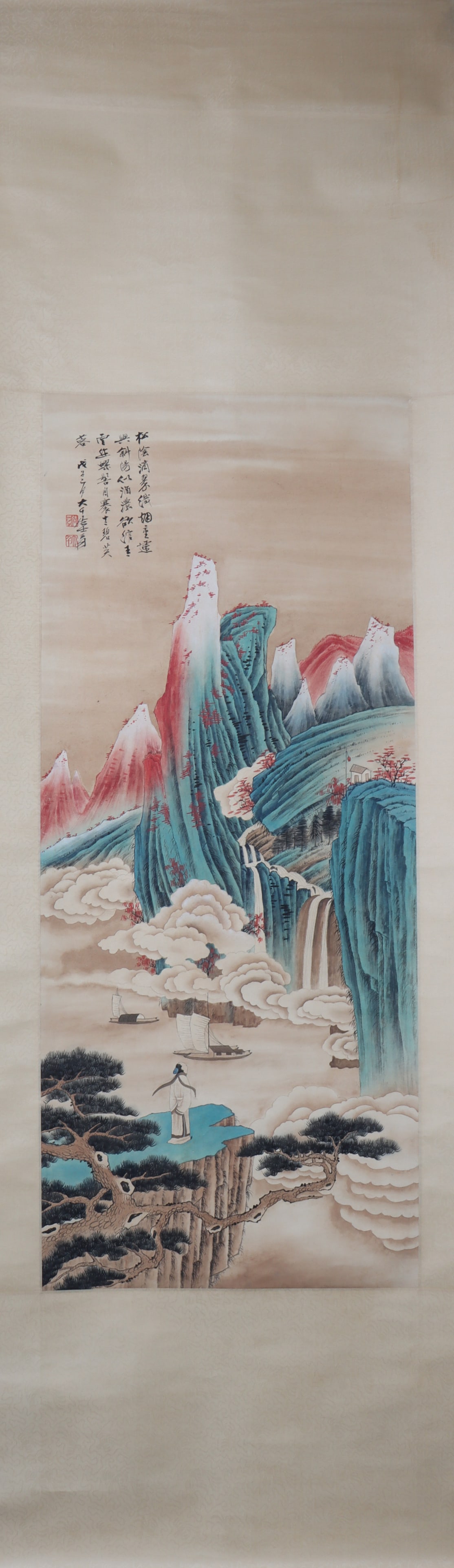 A Chinese Vertical Scroll Ink Painting of Landscape on Paper (1 of 5)