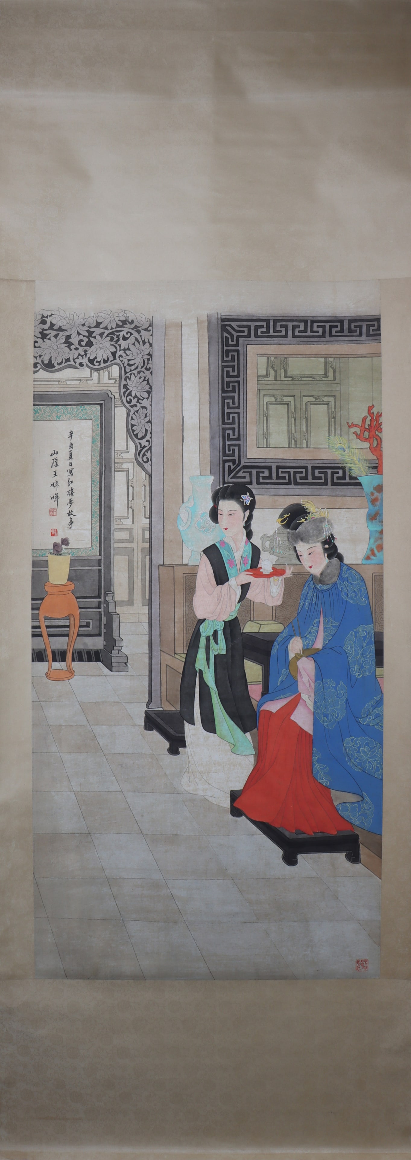 A Chinese Vertical Scroll Ink Painting of Character and Story on Paper (1 of 4)