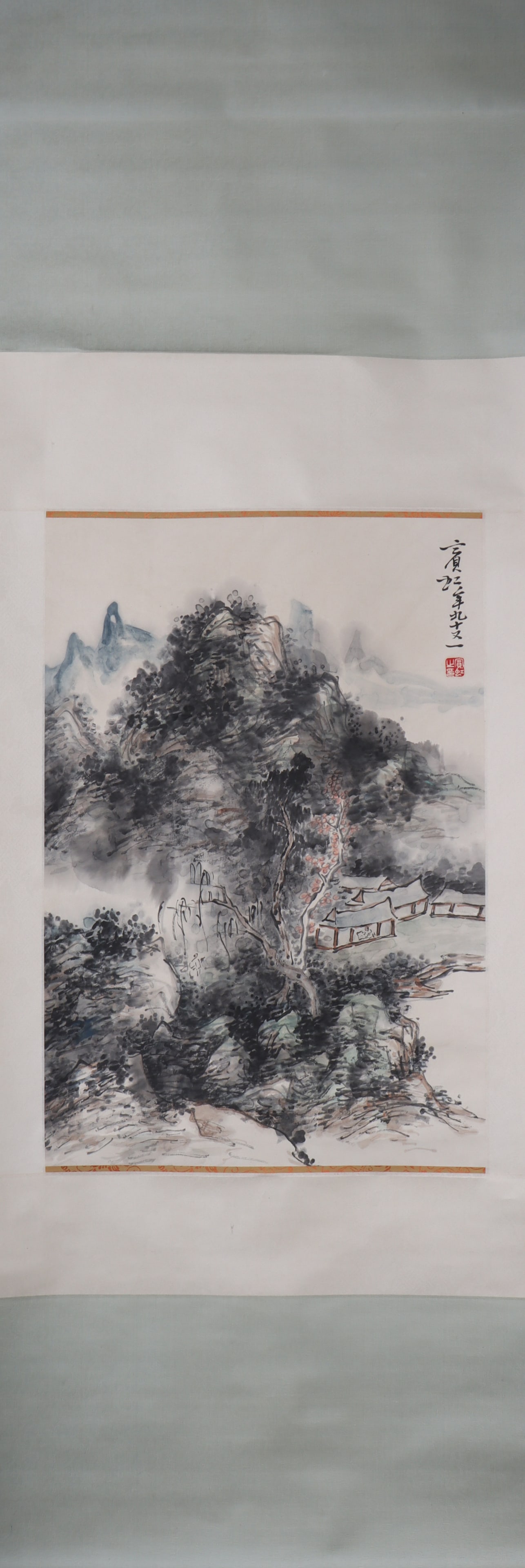 A Chinese Vertical Scroll Ink Painting of Landscape on Paper (1 of 4)