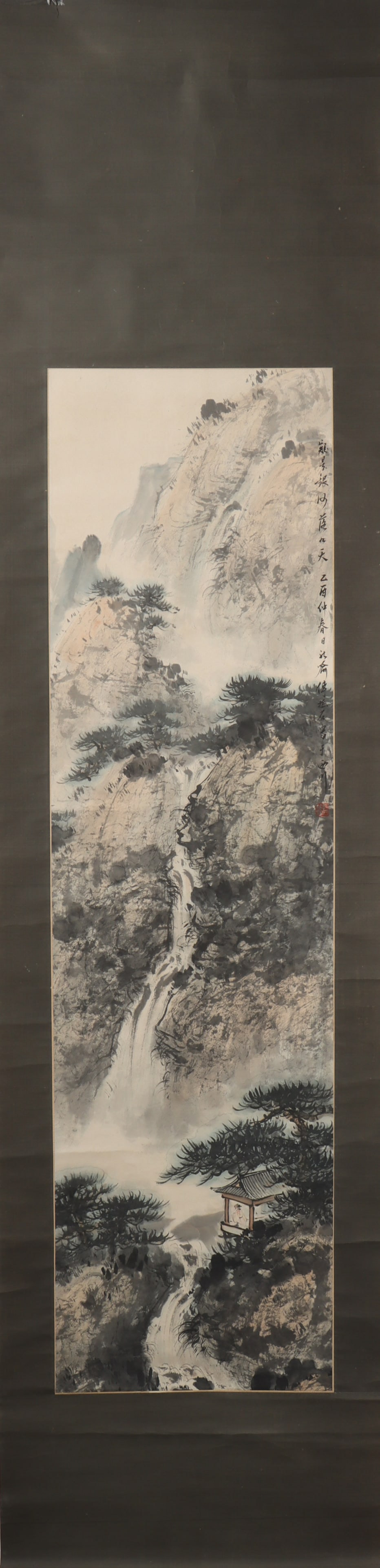 A Chinese Vertical Scroll Ink Painting of Landscape on Paper (1 of 6)