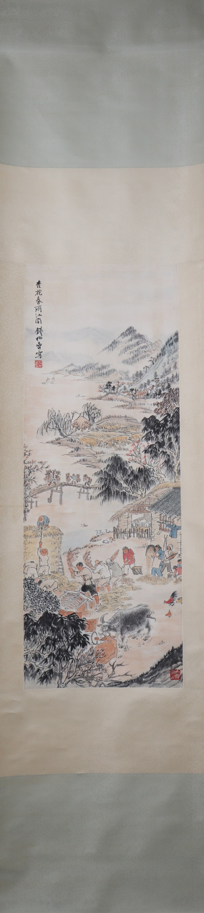A Chinese Vertical Scroll Ink Painting of Landscape and Figure on Paper: A Chinese Vertical Scroll Ink Painting of Landscape and Figure on Paper Qian songyan Size:88cmx33cm (The Dimensions Of All Batches Are Manually Measured.If You Need More Detailed Information,