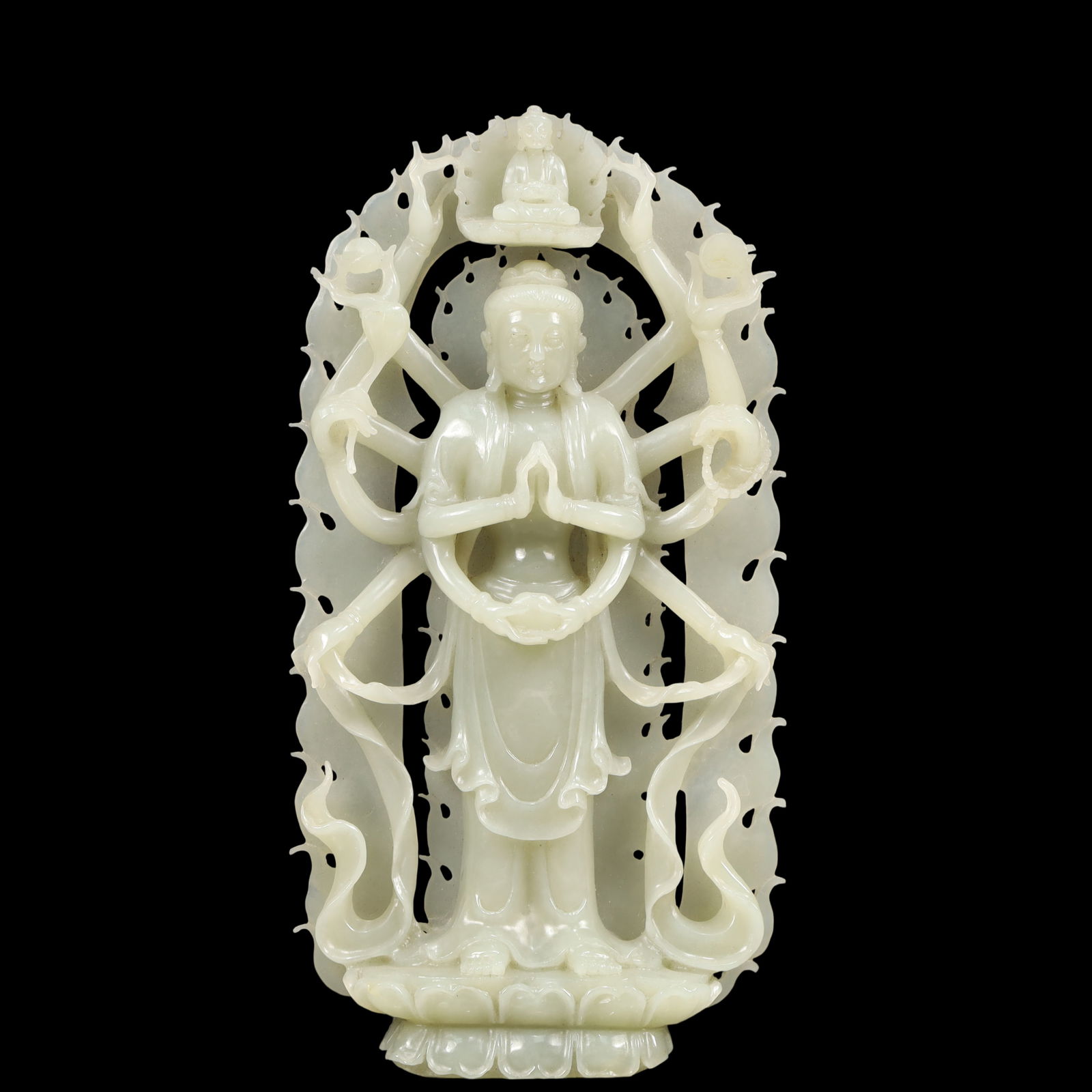 A Exquisite Greenish Jade Statue of Avalokitesvara (1 of 9)