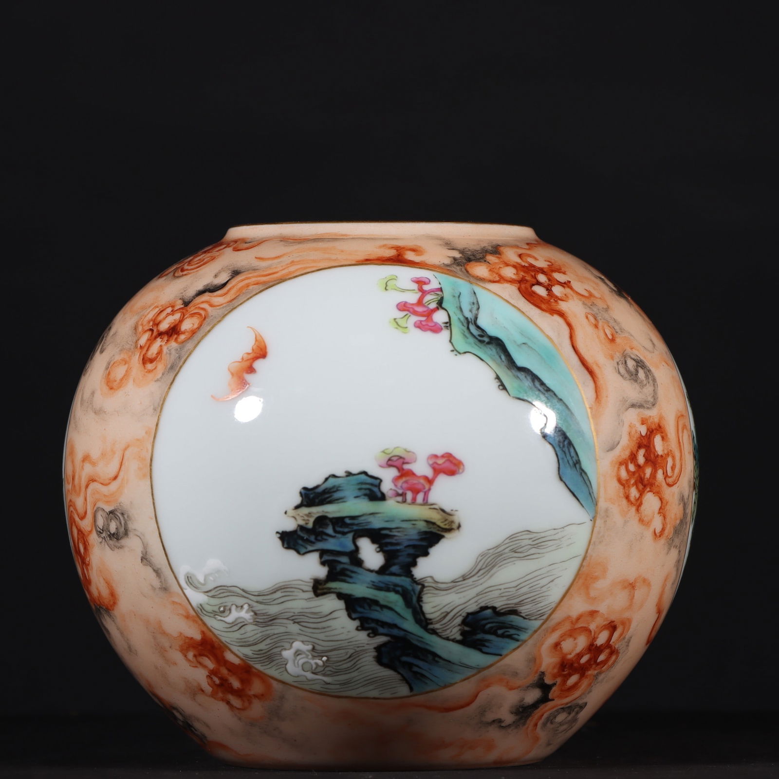 An Exquisite Famille-Rose Imitation Stone Grain Glaze Flower and Bird Pattern Bats and Peach Pattern (1 of 9)