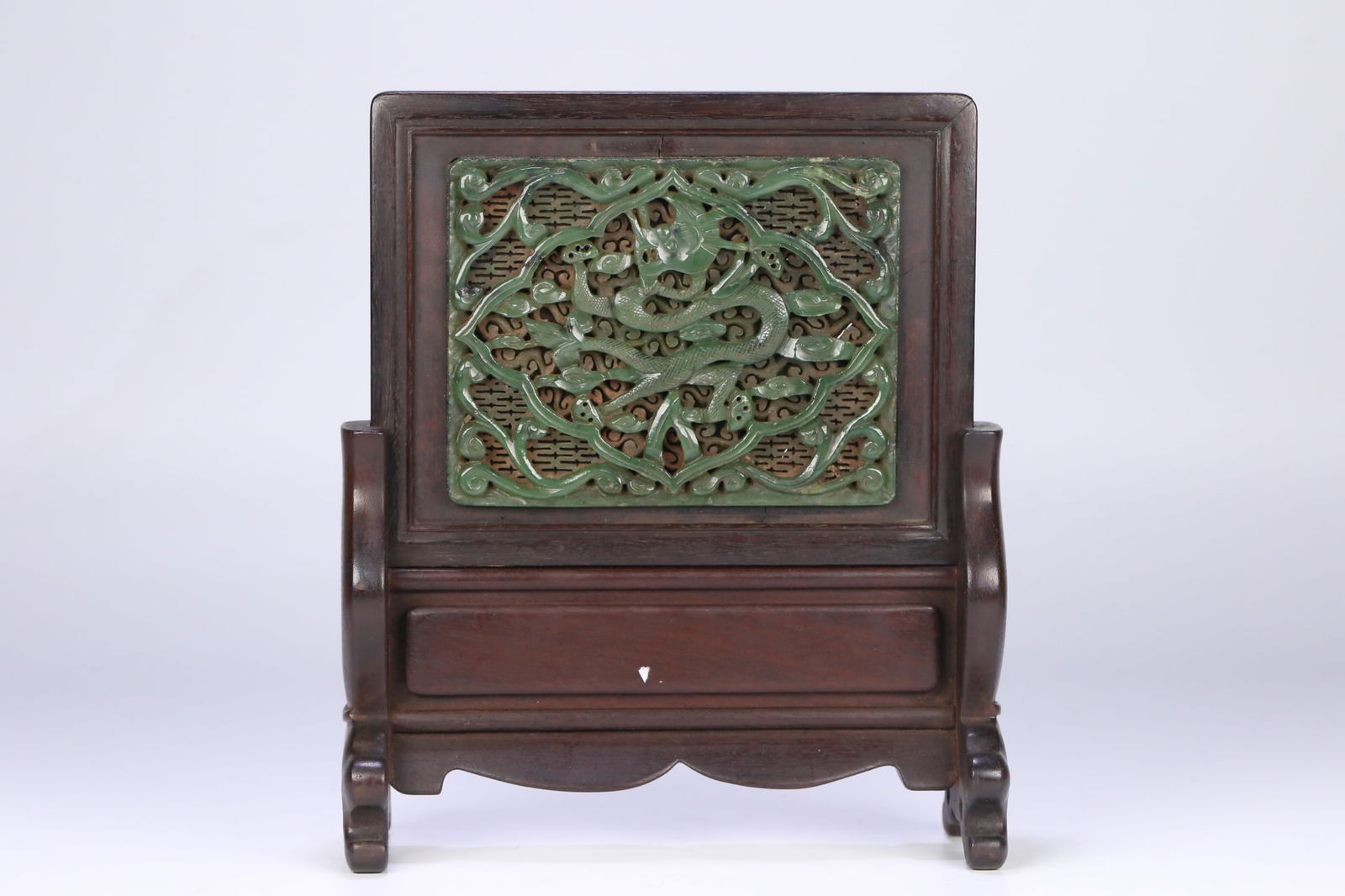 An Exquisite Zitanwood Inlaid Jasper Dragon Pattern Screen (1 of 9)