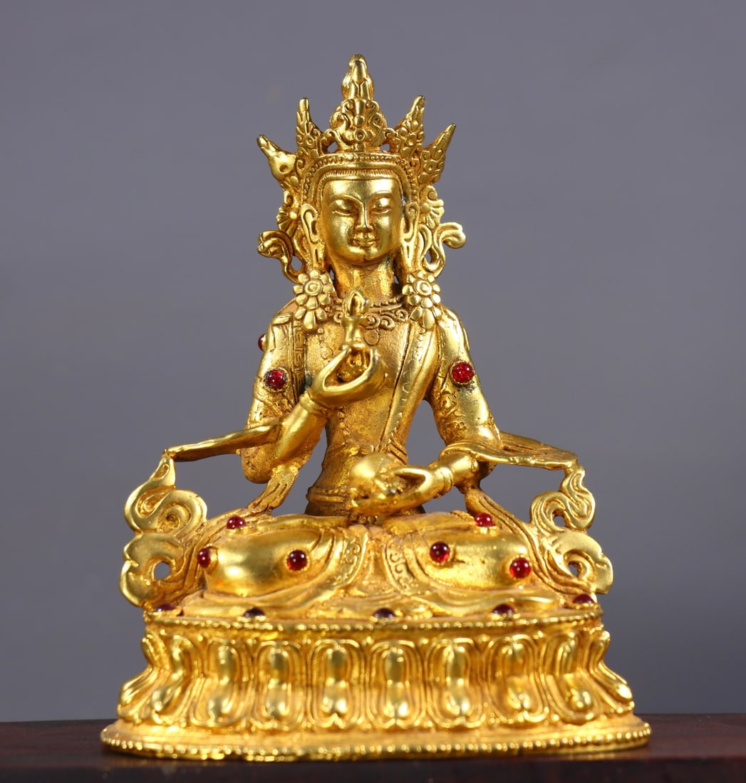 An Exquisite Gilt Bronze Inlaid Gems Buddha Statue (1 of 9)