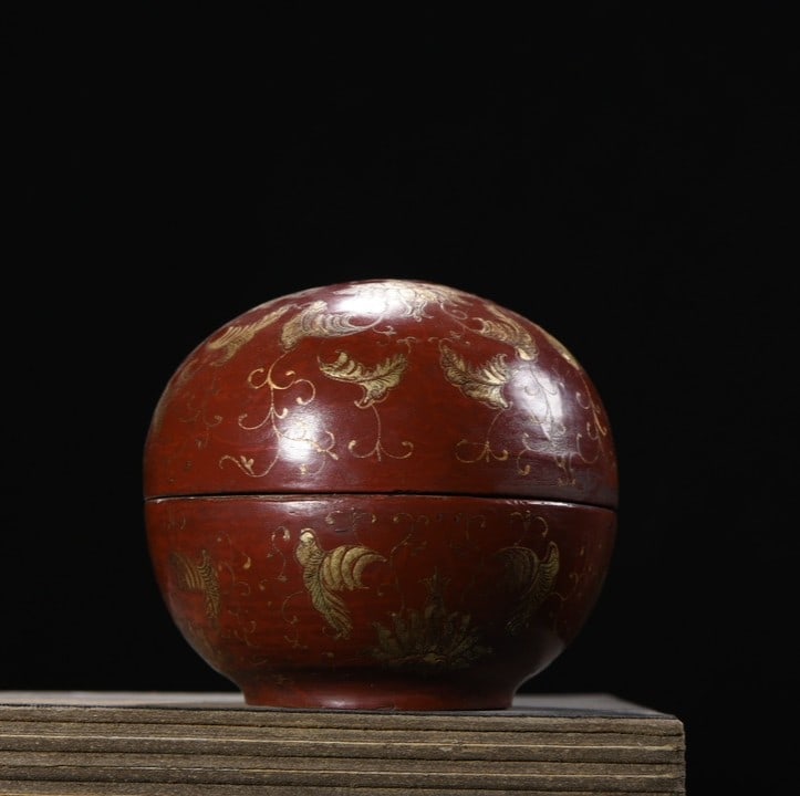 An Exquisite Carved Red Lacquer Painted Gold Lotus Pattern Box (1 of 9)