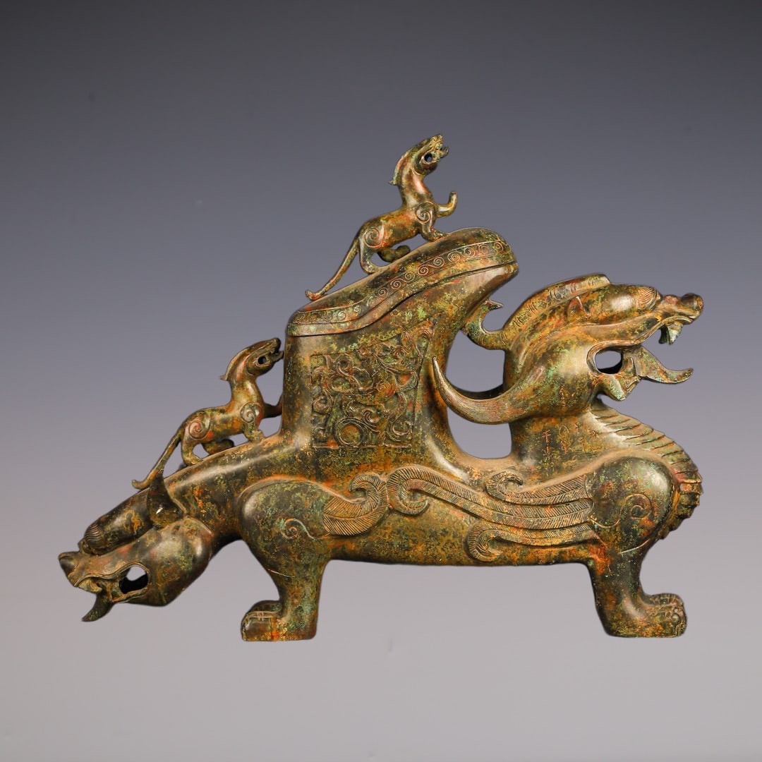 An Exquisite Bronze With Inscription Auspicious Beast-Shaped Cup (1 of 9)