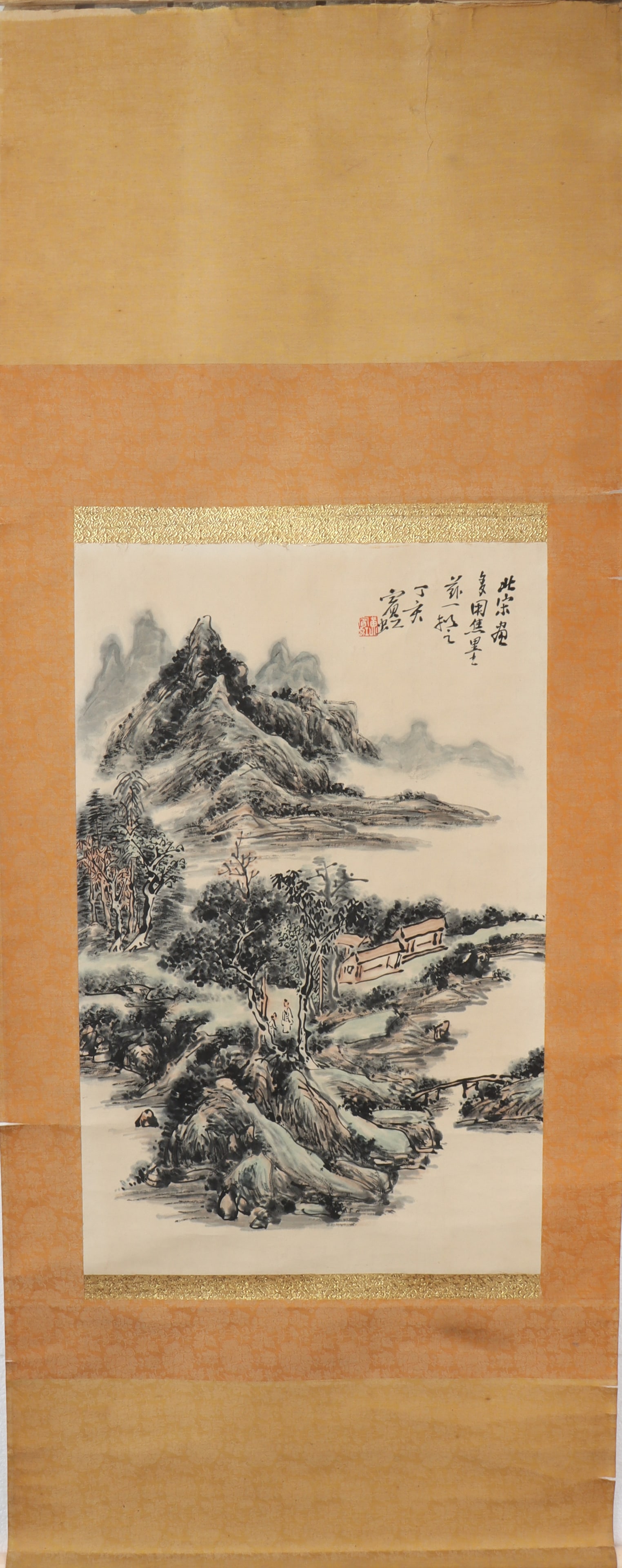 A Chinese Vertical Scroll Ink Painting of Landscape on Paper (1 of 4)