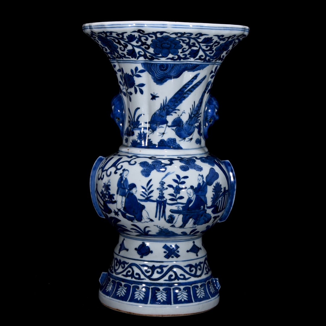 An Exquisite Blue and White Character and Story Pattern Lotus Pattern Double-Ears Vase (1 of 9)