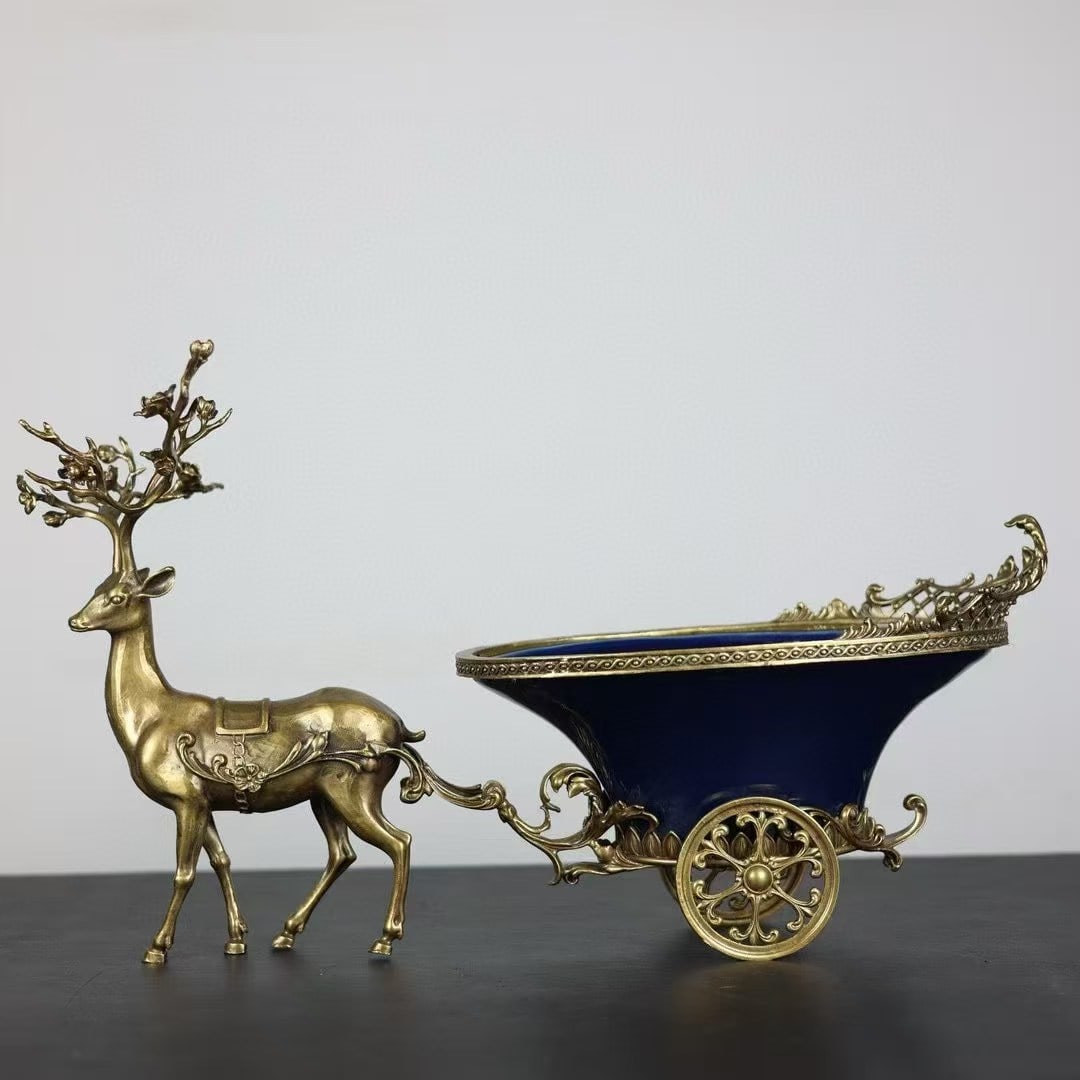 An Exquisite Ji Blue Glazed Inlaid Bronze Deer Ornament: An Exquisite Ji Blue Glazed Inlaid Bronze Deer Ornament Qing Dynasty, China Yongzheng Six-character Mark Size:26cmx59cm (The Dimensions Of All Batches Are Manually Measured.If You Need More