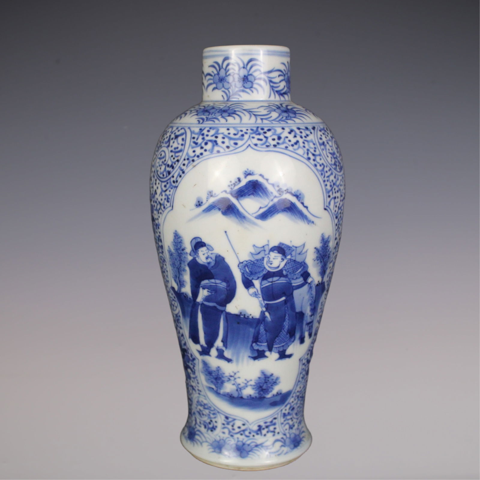 An Exquisite Blue and White Lotus Pattern Character and Story Pattern Vase: An Exquisite Blue and White Lotus Pattern Character and Story Pattern Vase Qing Dynasty, China Kangxi Four-character Mark Size:22cmx6.5cm (The Dimensions Of All Batches Are Manually Measured.If You Ne