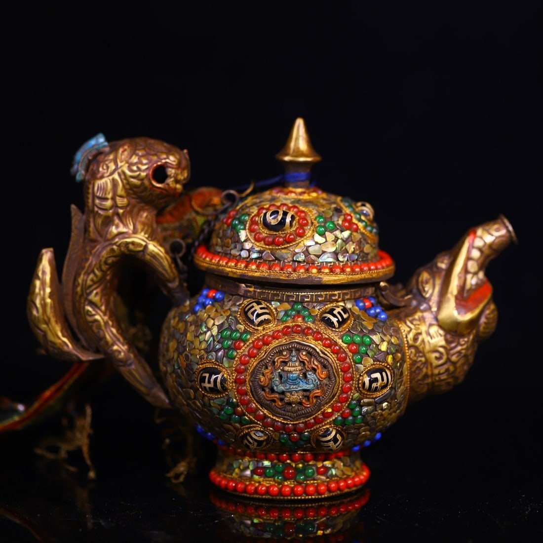 An Exquisite Bronze Inlaid Gems Teapot (1 of 9)