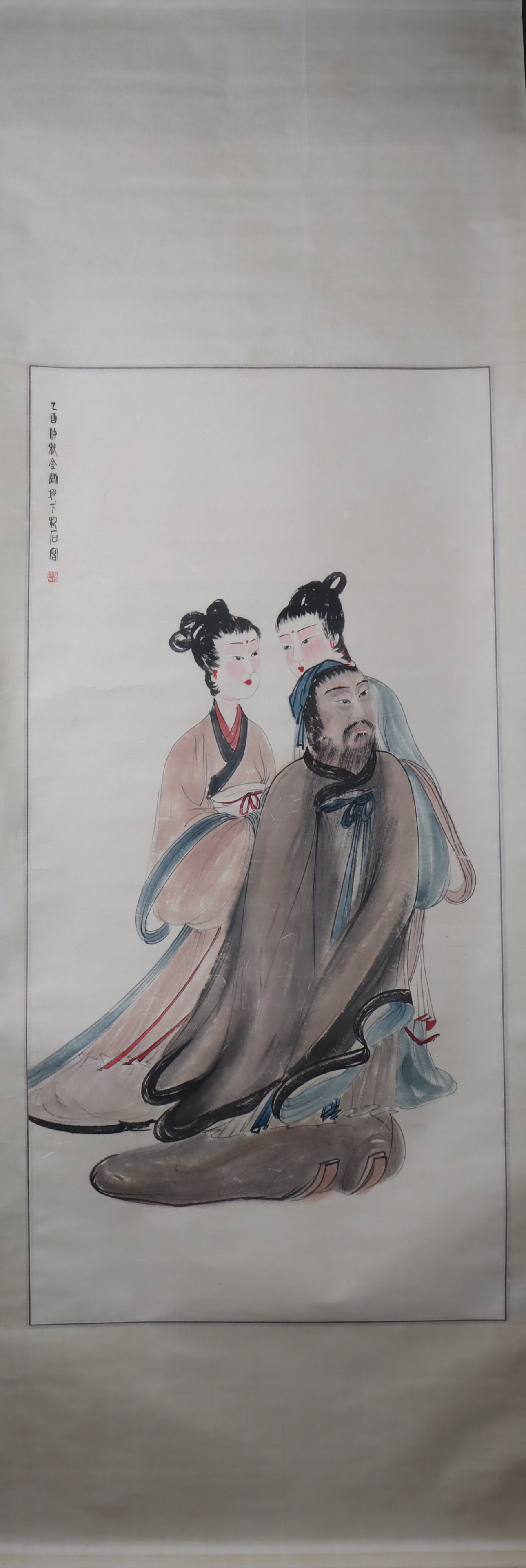 A Chinese Vertical Scroll Ink Painting of Figure on Paper: A Chinese Vertical Scroll Ink Painting of Figure on Paper Fu baoshi Size:139cmx68cm (The Dimensions Of All Batches Are Manually Measured.If You Need More Detailed Information, Please Contact Our