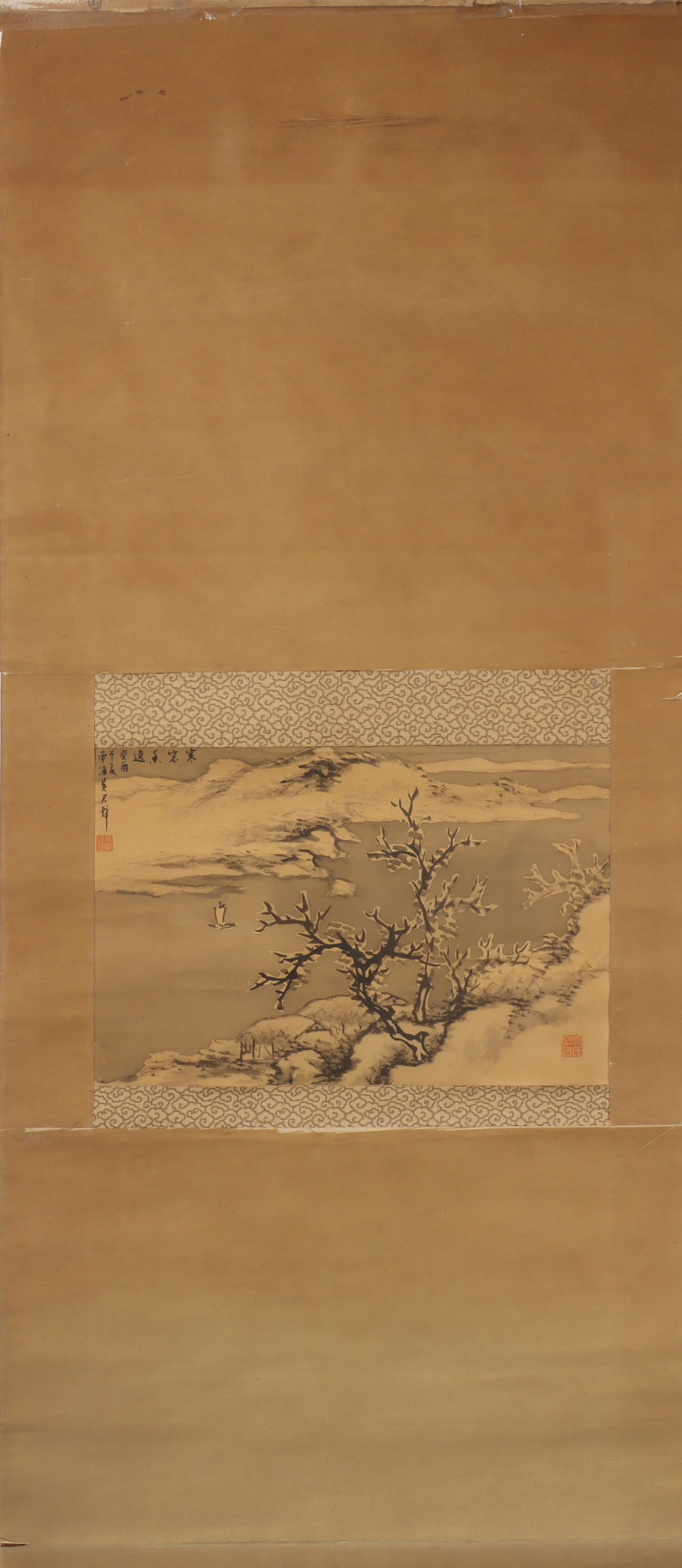A Chinese Vertical Scroll Ink Painting of Landscape on Silk (1 of 4)