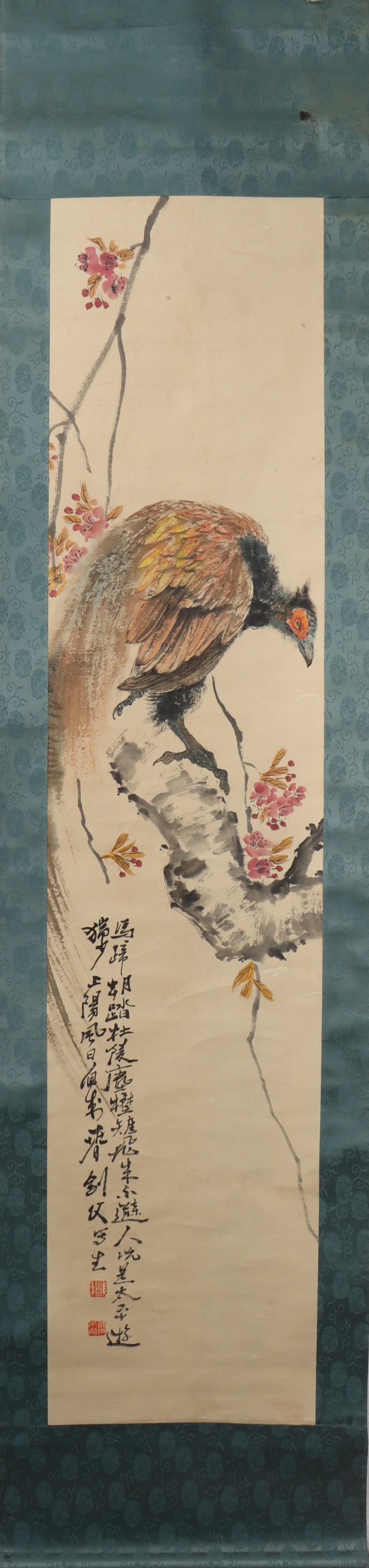 A Chinese Vertical Scroll Ink Painting of Flower and Bird on Paper (1 of 4)