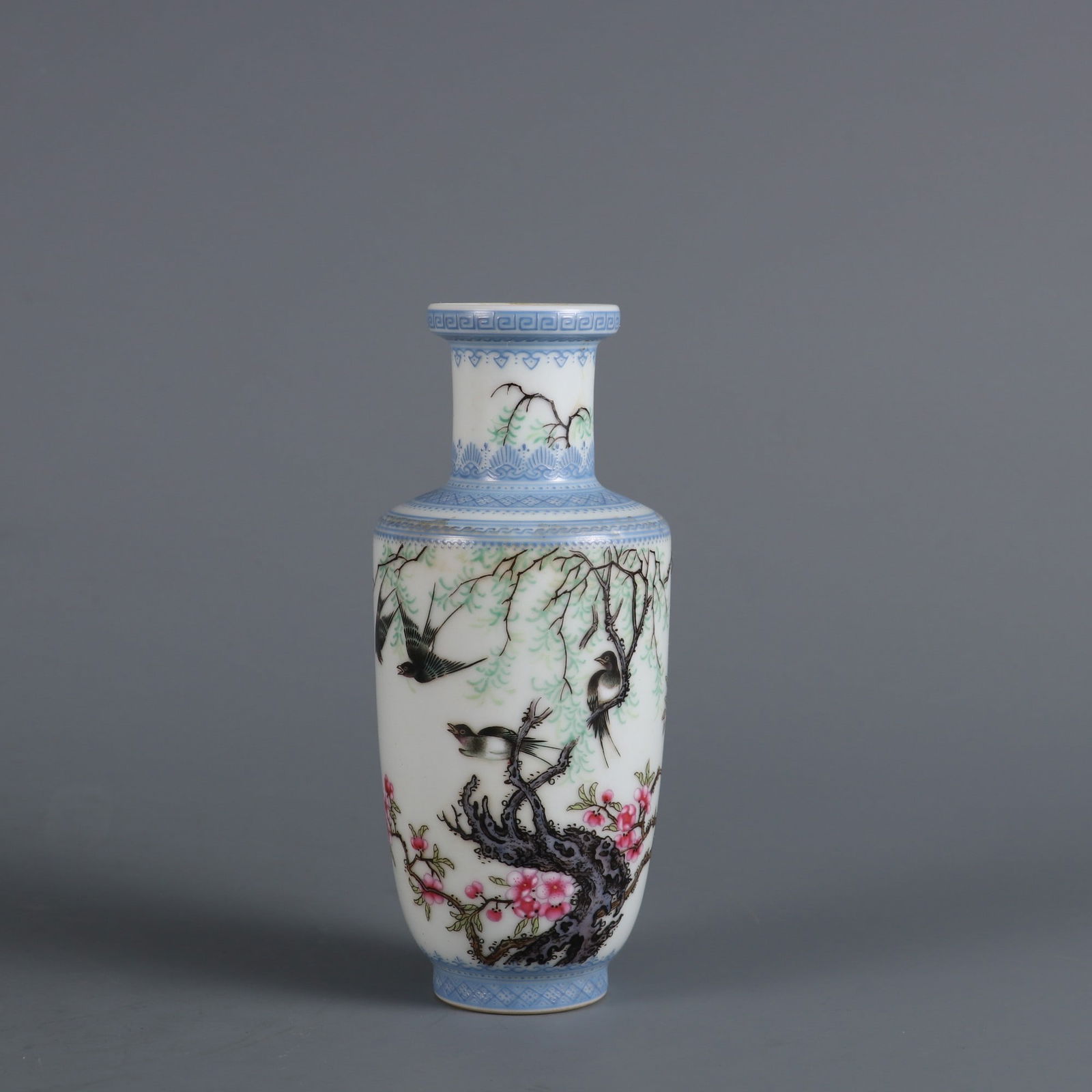 An Exquisite Enamel Flower and Bird Pattern with poem Vase: An Exquisite Enamel Flower and Bird Pattern with poem Vase Qing Dynasty, China Yongzheng Four-character Mark Size:12cmx5cm (The Dimensions Of All Batches Are Manually Measured.If You Need More Detaile