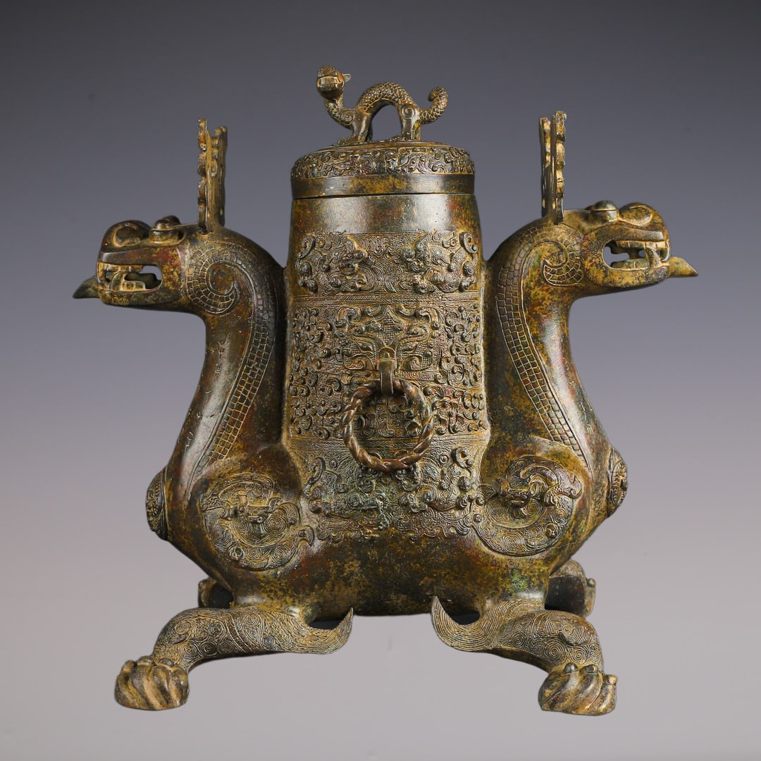 An Exquisite Bronze Beast-Face Pattern With Inscription Double-Ears Censer: An Exquisite Bronze Beast-Face Pattern With Inscription Double-Ears Censer W.Zhou , China Size:42cmx40cm Weight:8800g (The Dimensions Of All Batches Are Manually Measured.If You Need More Detailed