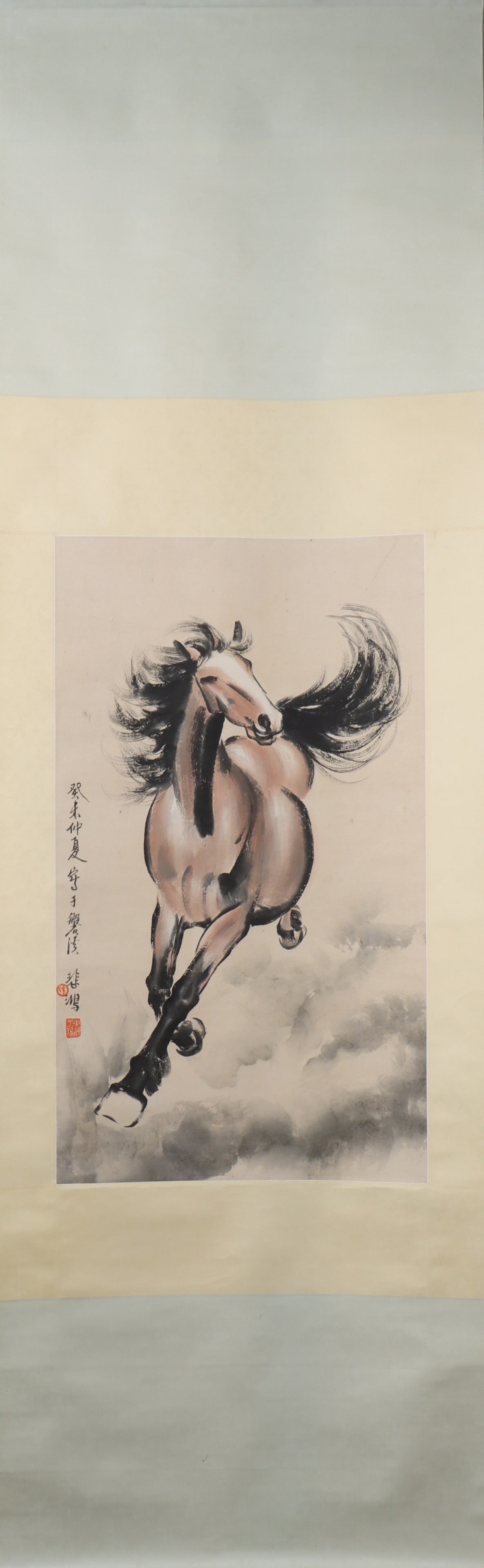 A Chinese Vertical Scroll Ink Painting of Horse on Paper (1 of 3)