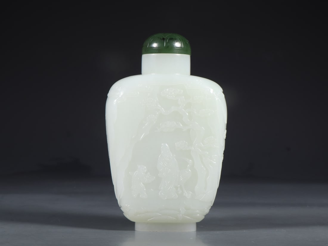 An Exquisite White Jade Inlaid Jasper Character and Story Pattern Snuff Bottle - 2