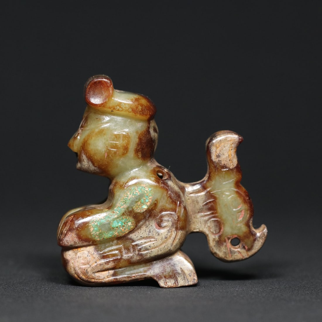 An Exquisite White Jade Inlaid Turquoise Figure Ornament: An Exquisite White Jade Inlaid Turquoise Figure Ornament W.Zhou , China Size:5.2cmx5.3cmx2cm Weight:62.5g (The Dimensions Of All Batches Are Manually Measured.If You Need More Detailed Information, Pl