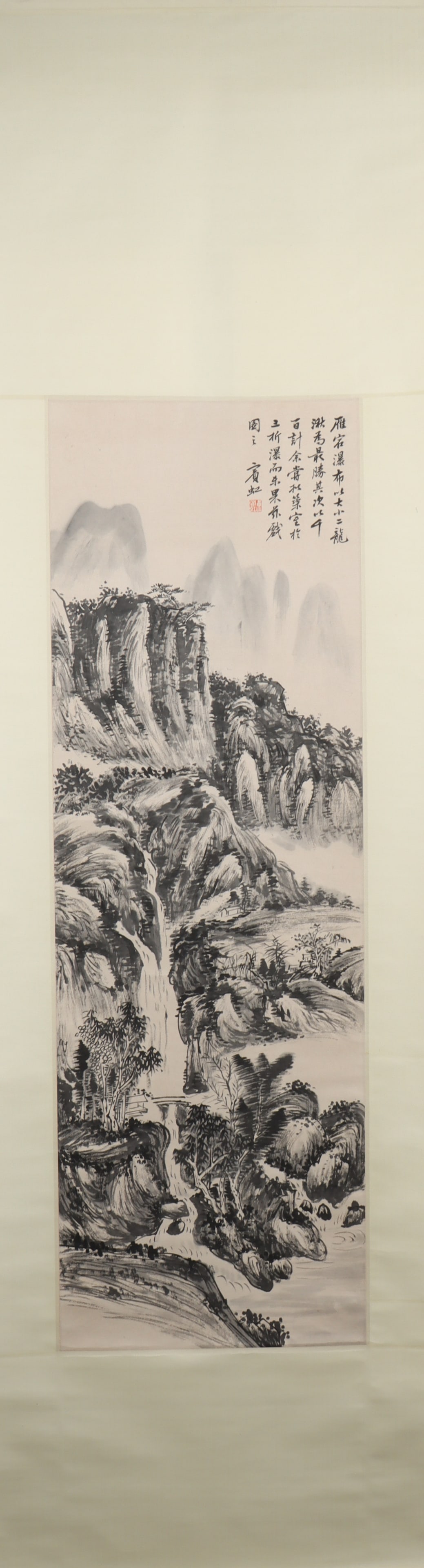 A Chinese Vertical Scroll Ink Painting of Landscape on Paper (1 of 3)