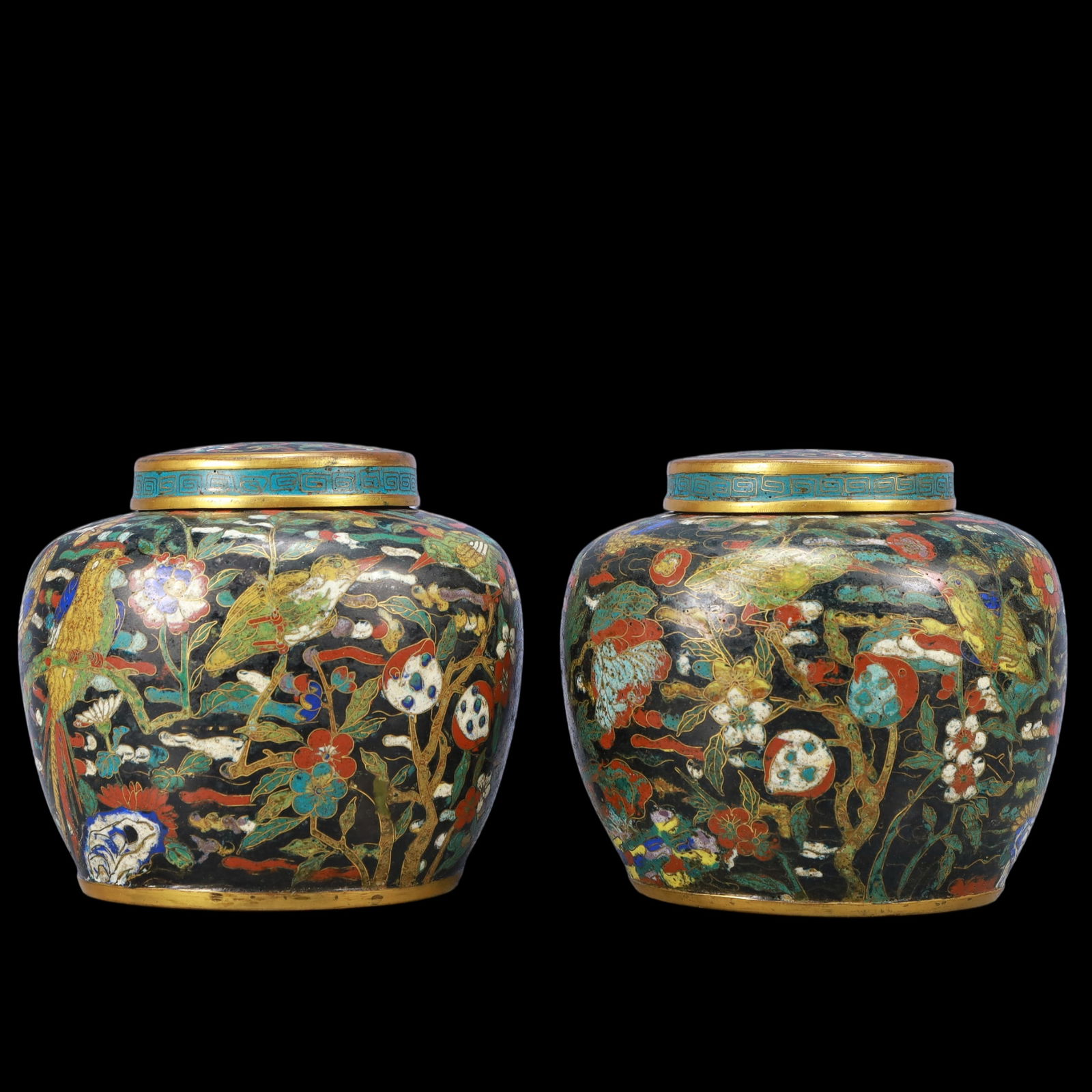 A Exquisite A pair of Cloisonne Flower and Bird Pattern Jar (1 of 16)