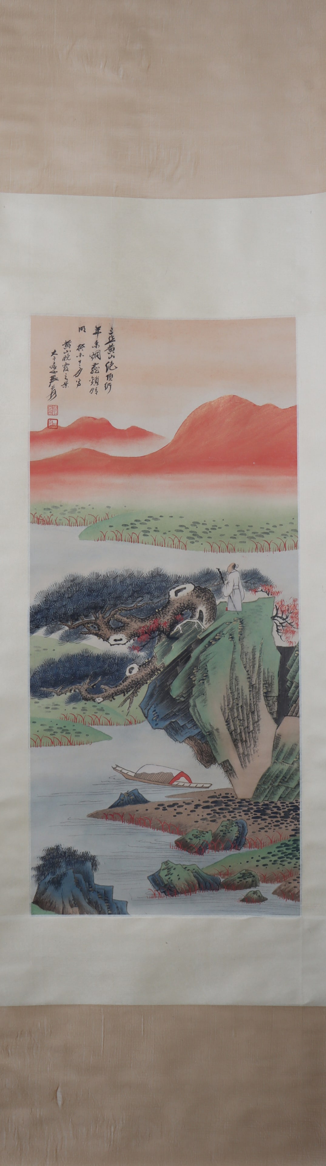 A Chinese Vertical Scroll Ink Painting of Landscape and Figure on Paper: A Chinese Vertical Scroll Ink Painting of Landscape and Figure on Paper Zhang daqian Size:88cmx39cm (The Dimensions Of All Batches Are Manually Measured.If You Need More Detailed Information,