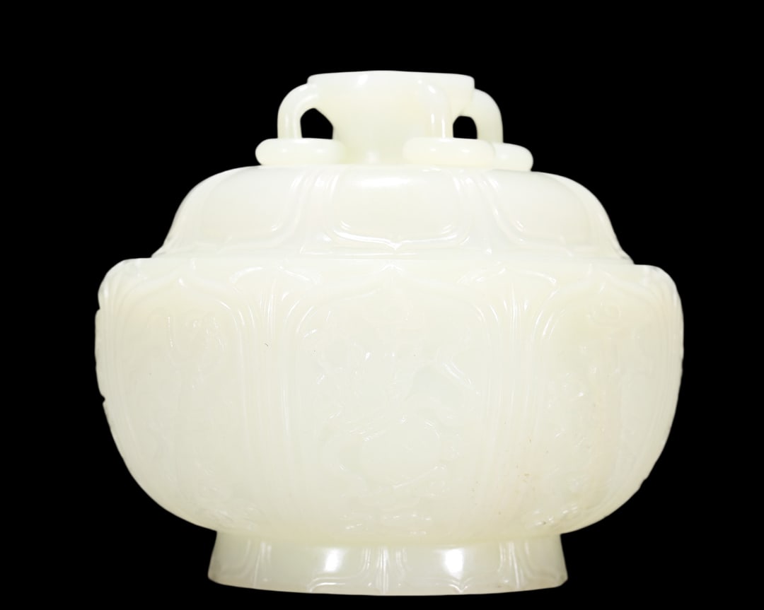 An Exquisite White Jade 'Weapons Of The Eight Immortals' Jar And Cover (1 of 7)