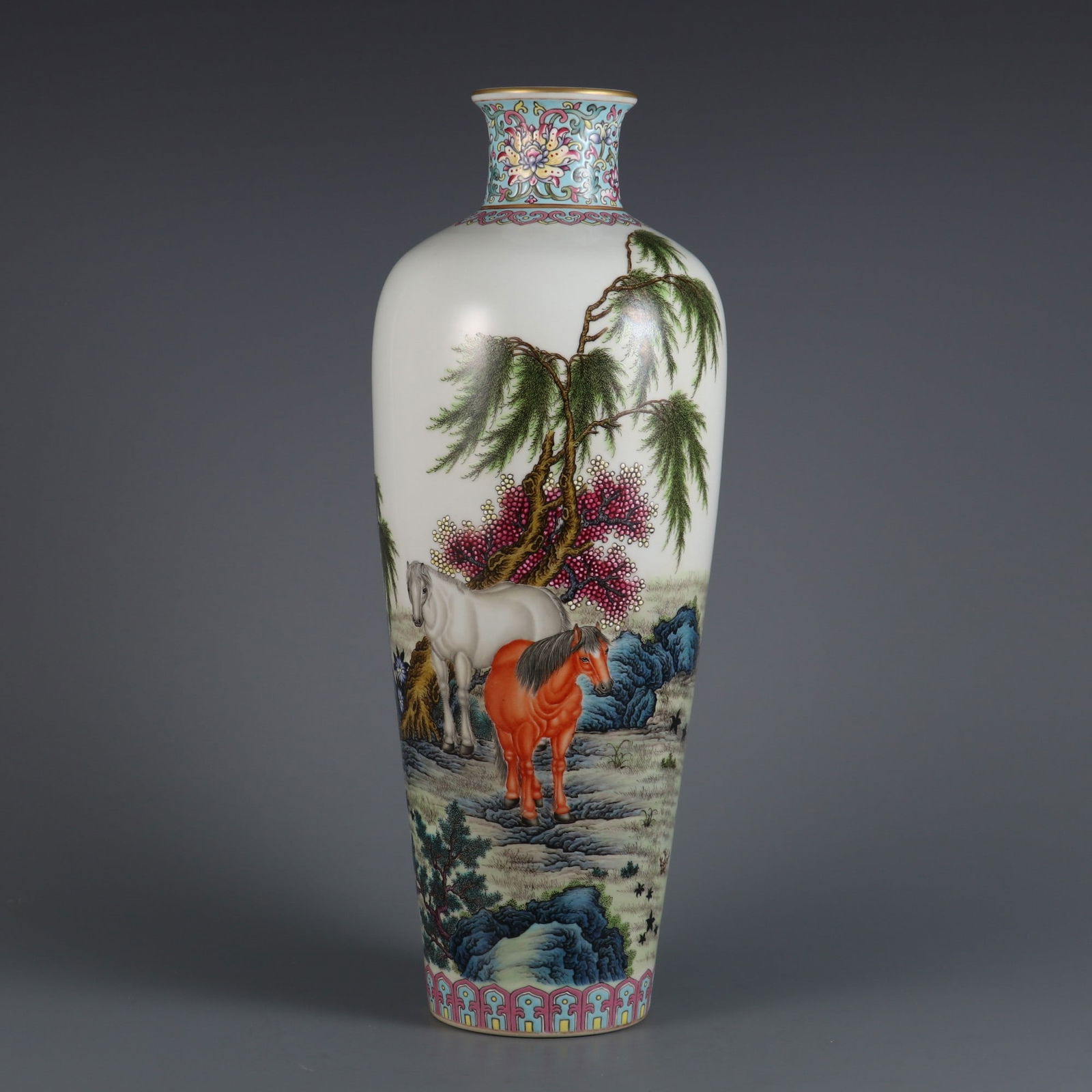 An Exquisite Enamel Lotus Pattern Horse Pattern with poem Vase (1 of 9)