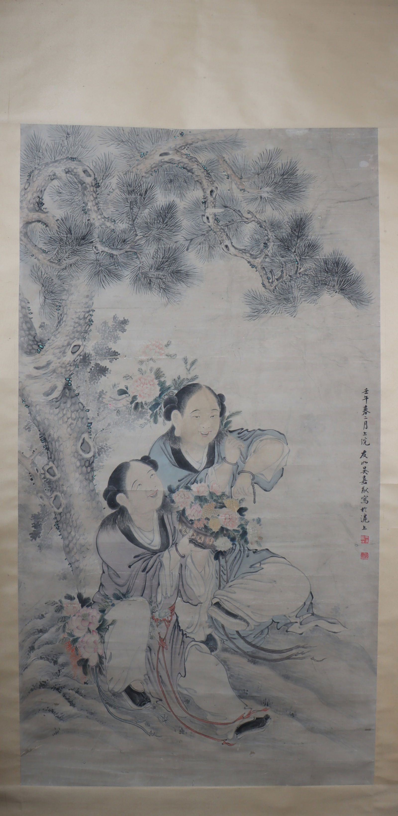 A Chinese Vertical Scroll Ink Painting of Character and Story on Paper (1 of 5)