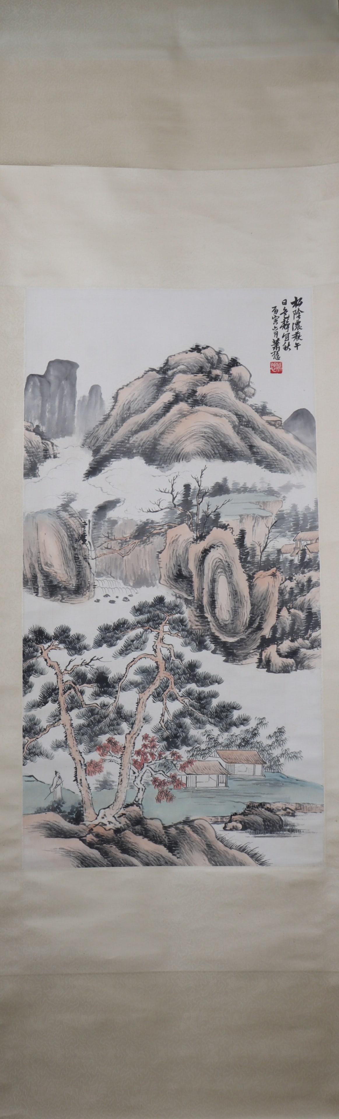 A Chinese Vertical Scroll Ink Painting of Landscape on Paper (1 of 5)