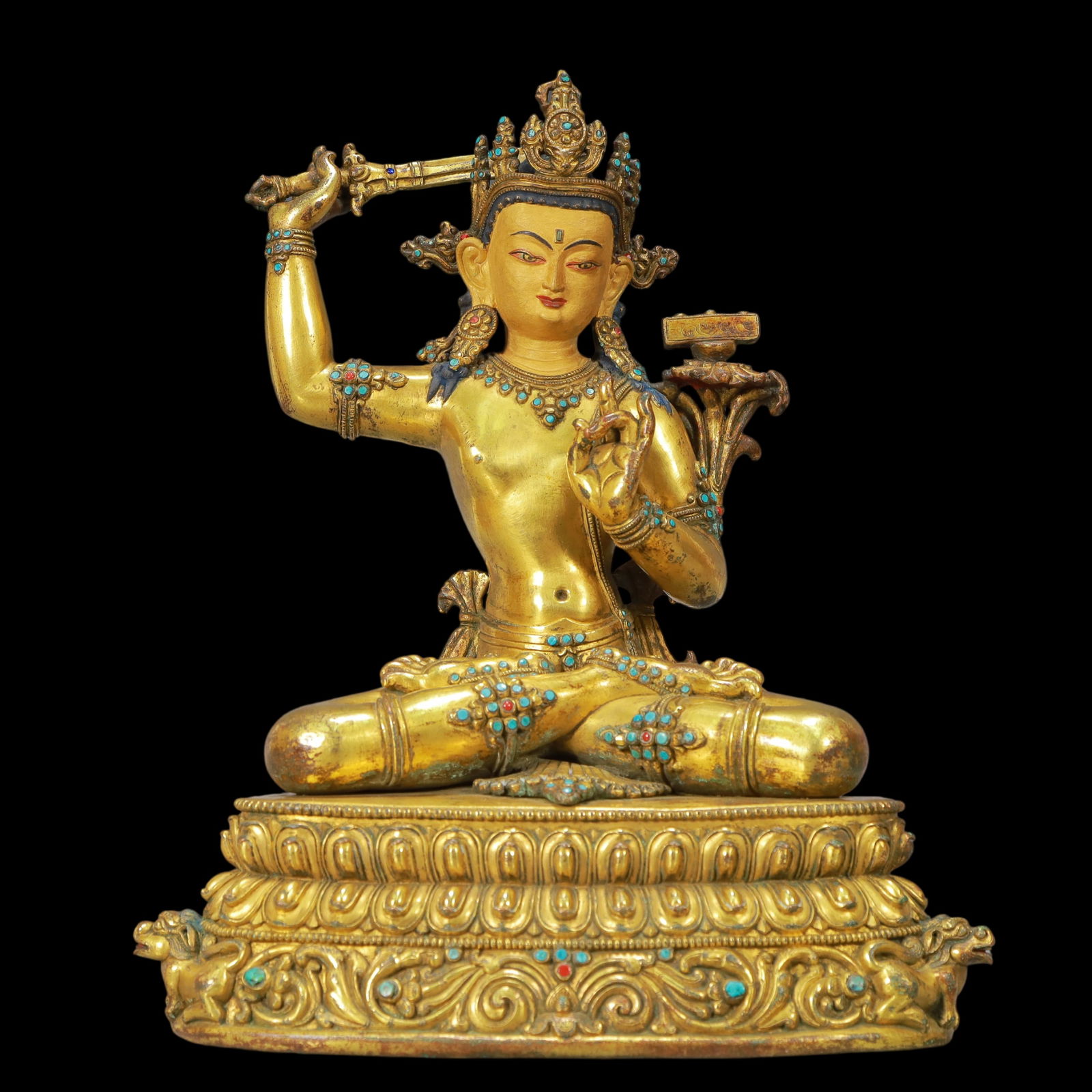A Exquisite Gilt Bronze Inlaid Gems Statue of Avalokitesvara (1 of 11)