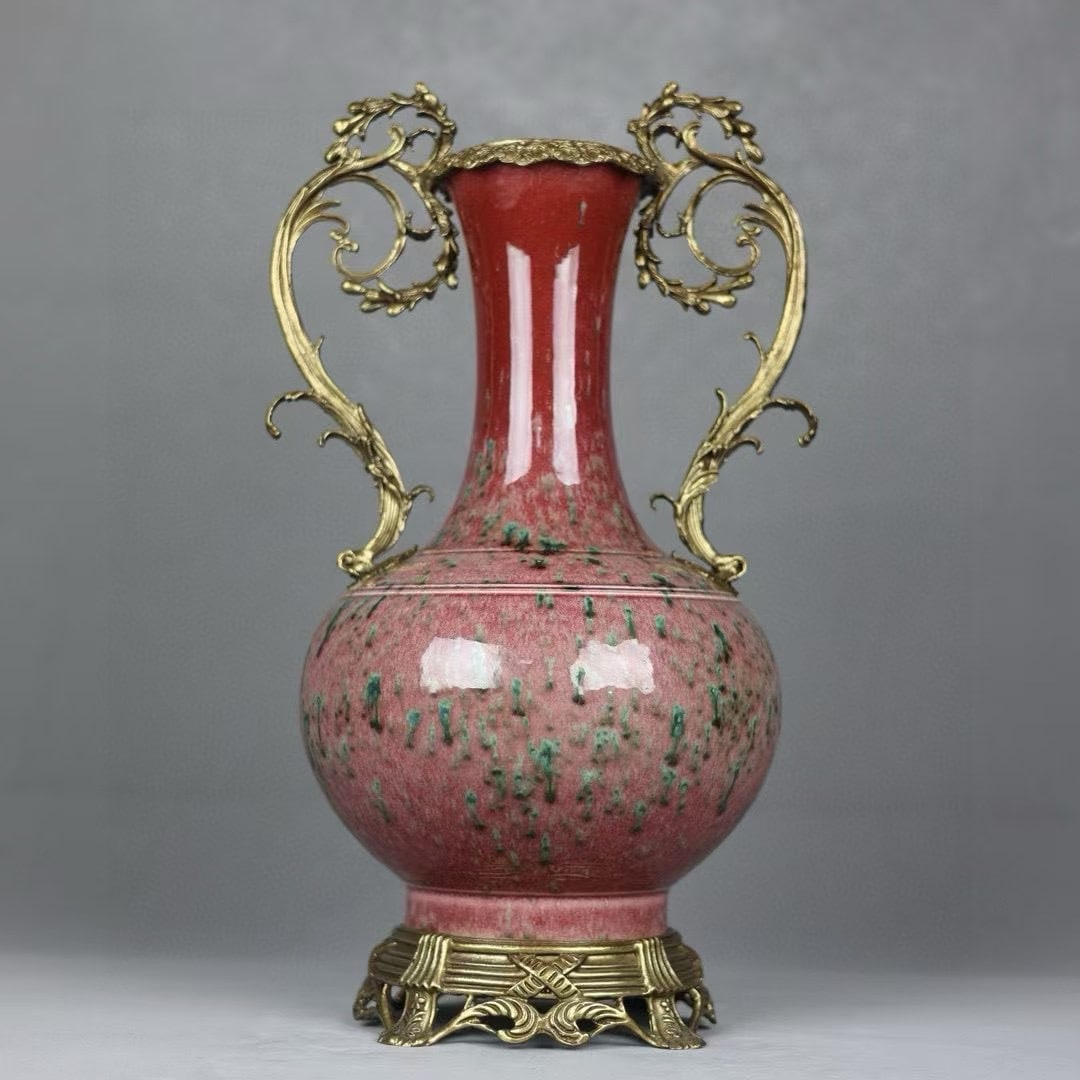 An Exquisite PeachBloom-Glazed Inlaid Bronze Double-Ears Vase (1 of 9)