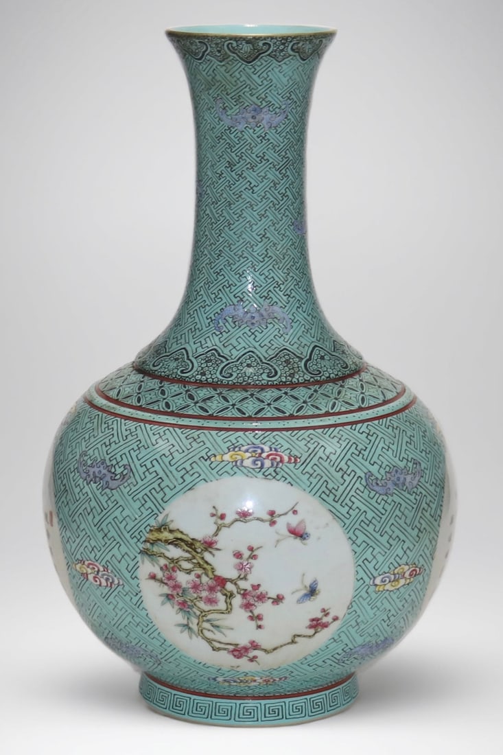 An Exquisite Enamel Flower and Butterfly Pattern with poem Vase (1 of 9)