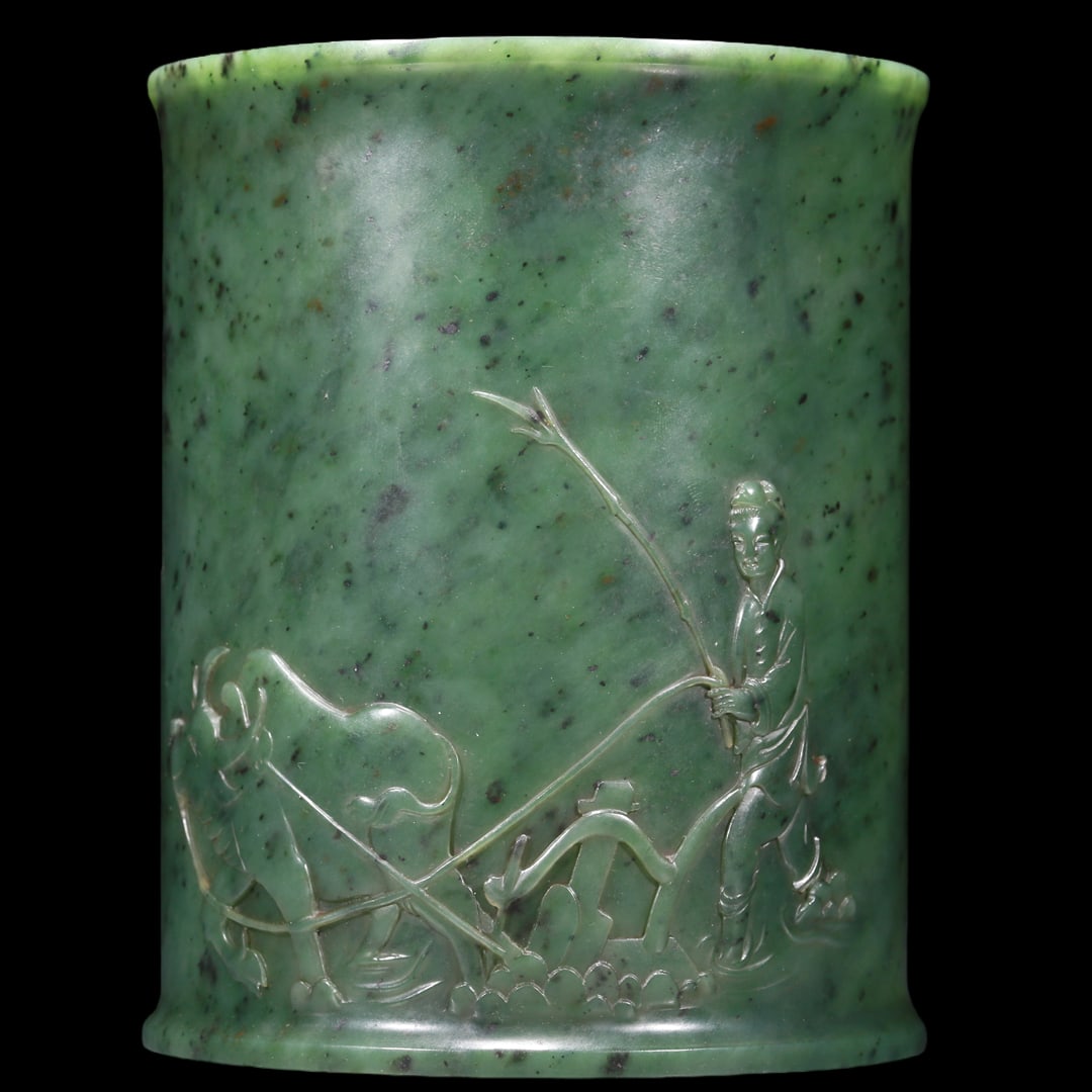 An Exquisite Jasper 'Herding' Brush Pot With Poem Inscriptions (1 of 8)